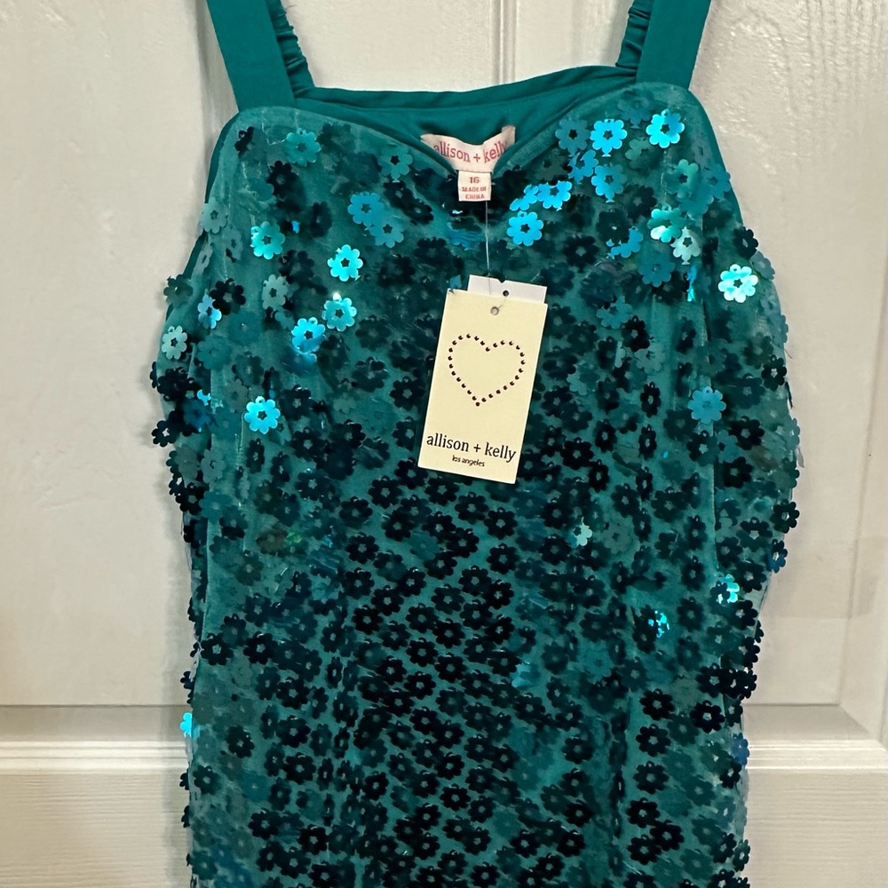 Allison + Kelly Teal Sequin Floral Kids Dress